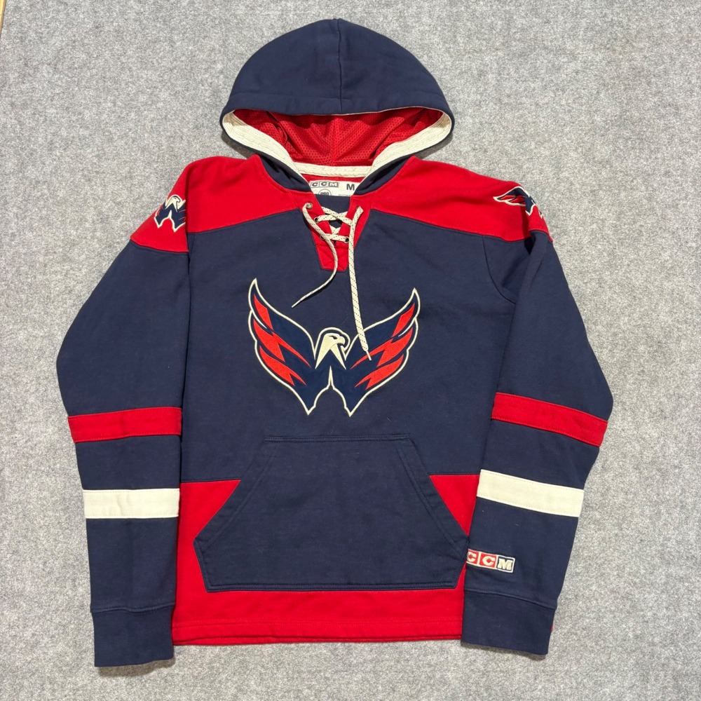 CCM Washington Capitals NHL Lace Up Hoodie Navy Blue Red Weagle Logo Mens M